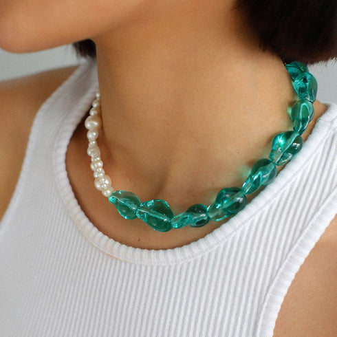 Retro Blue Bold Baroque Pearls Necklace and Earrings (Purchase Individually) - Zafari Studio Jewelry